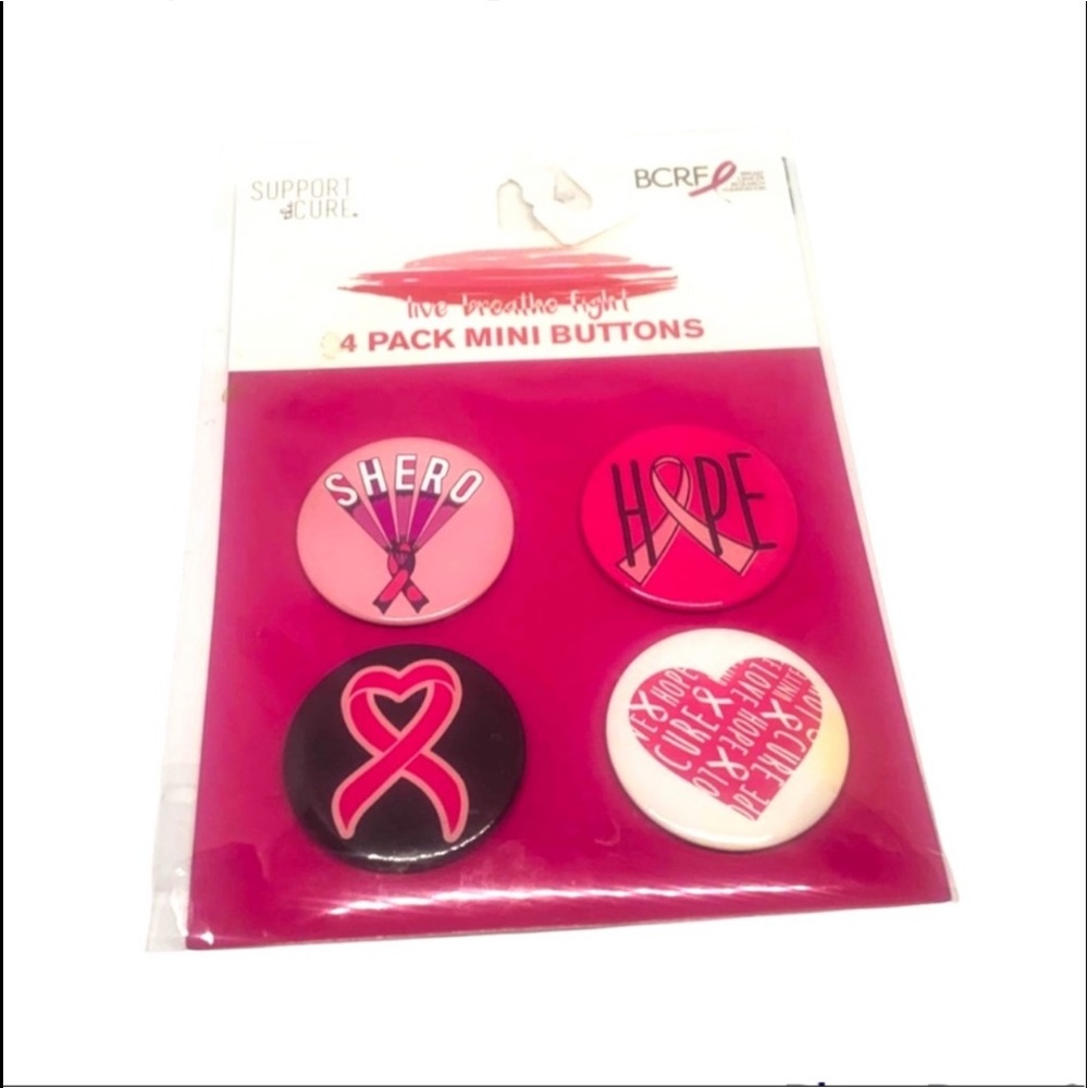 New BREAST CANCER AWARENESS 4 Pack Of Buttons With Free BCA Pink Ribbon Soaps - Picture 2 of 13